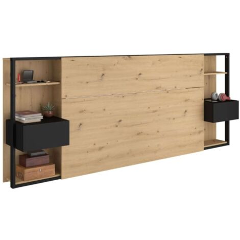 Cabecero dormitorio matrimonio Stamp en color Roble y Negro 255x103x36