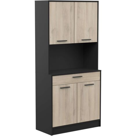 Armario Buffet para Cocina con Puertas Abatibles Napoli Auxiliar en Color Roble y Negro 84x177x40 cm