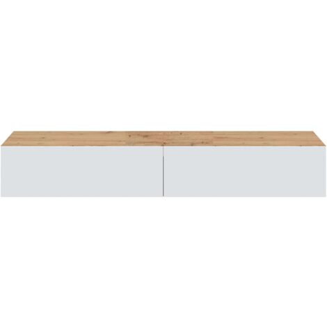 Mueble Tv Suspendido de Salón Comedor Kaway 2 Puertas Abatibles Color Roble Nodi y Blanco Artik 35x180x28 cm