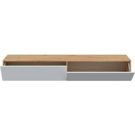 Mueble Tv Suspendido de Salón Comedor Kaway 2 Puertas Abatibles Color Roble Nodi y Blanco Artik 35x180x28 cm