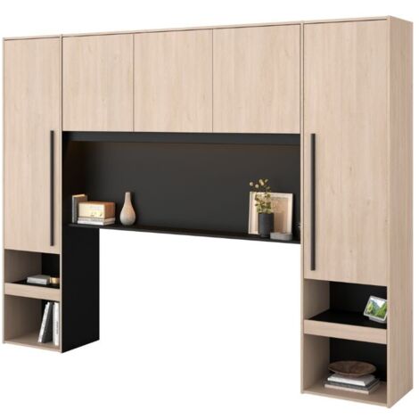 Cabecero Dormitorio Principal Puente John Color Roble Brooklyn y Negro Stipple 265x40x203 cm