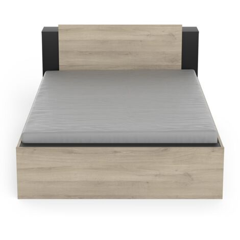 Cama matrimonio Life en color roble Kronberg y negro mate con cabecero y 2 cajones 135/140x190/200 cm