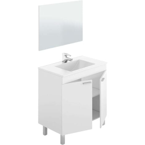 Mueble de Baño Manila Estilo Contemporáneo en Color Blanco con Espejo, 2 Puertas y Patas 80x80x45 cm (Sin Lavabo)