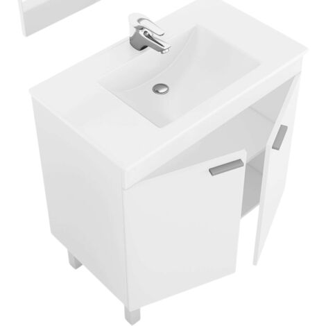Mueble de Baño Manila Estilo Contemporáneo en Color Blanco con Espejo, 2 Puertas y Patas 80x80x45 cm (Sin Lavabo)
