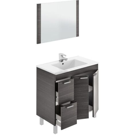 Mueble de baño con espejo y lavamanos de PMMA color gris ceniza 80x45 cm
