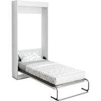 Cama Plegable Dormitorio Juvenil Cama de Invitados Abatible Vertical Color Blanco Mate 90x190 cm