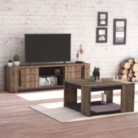 Pack de Salón Mueble TV + Mesa de Centro, Conjunto Salón, Mónaco, Roble Oscuro y Negro