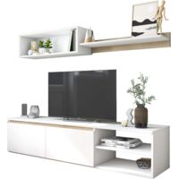 Modulo de TV para Salón Comedor Estilo Nórdico en Color blanco Mate y Roble Sahara 160 cm