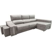 Sofá Chaise Longue Oscar Derecha 3 Plazas, Arcón, 2 Puffs, Asientos Extensibles Gris Cemento 263 cm