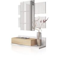 Recibidor con Espejo Tekkan Blanco Mate y Roble Canadian 75x20x29 cm