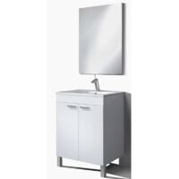 Mueble de baño aseo color blanco brillo 2 puertas con espejo 60x45 Cm sin lavabo