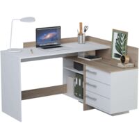 Mesa Escritorio con Cajonera Color Blanco Perla y Roble Cepillado 128 cm
