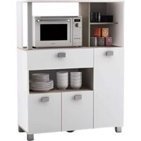 Mueble Auxiliar de Cocina de suelo con Cajones y Compartimentos en Color Blanco Mate 132x99cm