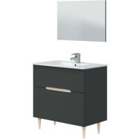 Mueble de Baño con espejo Lotto Color Gris antracita y roble claro 80x45x80 cm (Sin lavamanos)