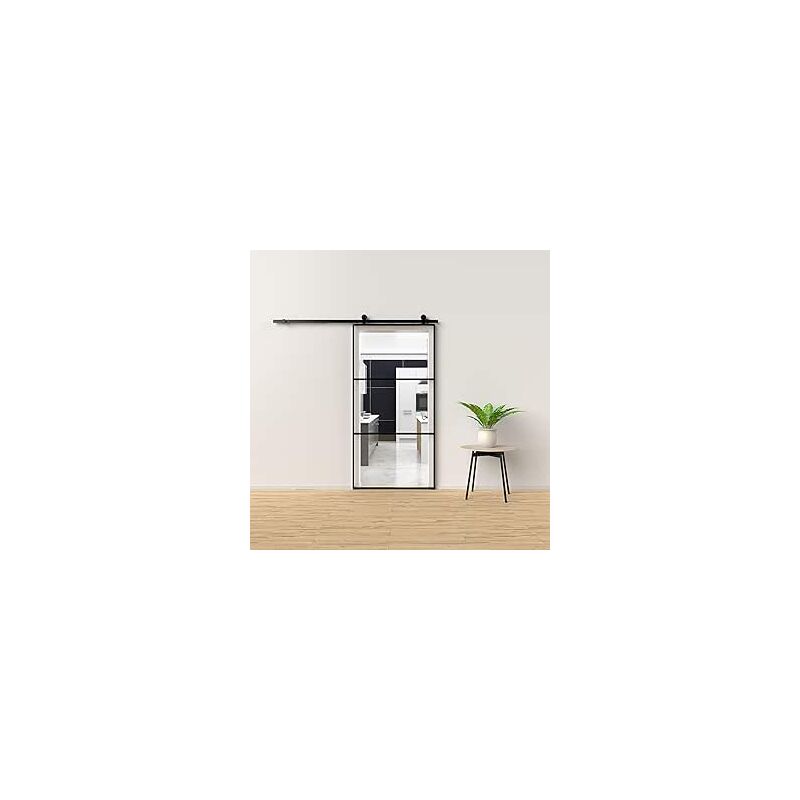 PORTA SCORREVOLE NERA IN KD C/VETRO TRASPARENTE, A TRE SEZIONI E CORNICE IN ALLUMINIO NERO 96X220 h cm