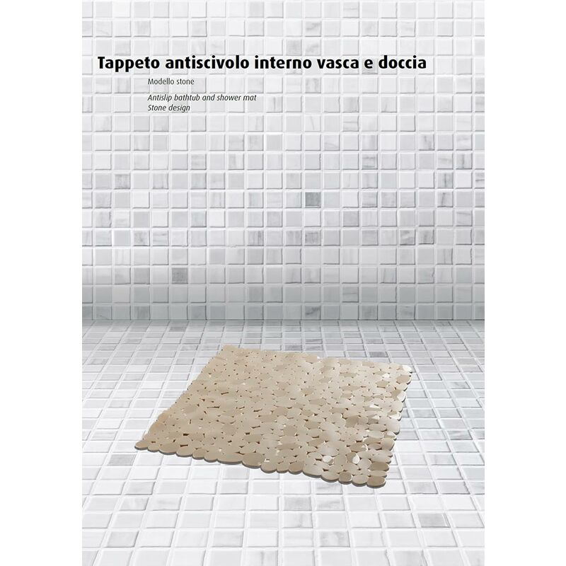 King Home TAPPETO INTERNO DOCCIA STONE GRIGIO QUADRO in PVC 52x52 cm