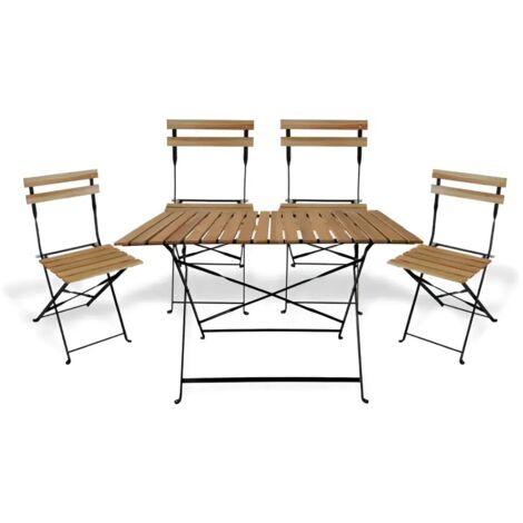 Set Tavolo da Giardino 55x110 cm con 4 Sedie Metallo Nero Legno (1/3)