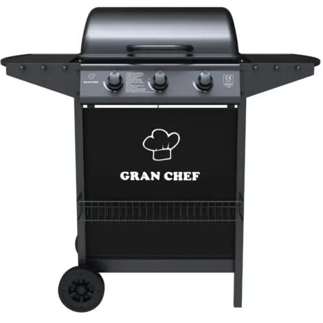 Barbecue a Gas da Esterno 107x55x95,5H cm a 3 Fuochi Acciaio Nero