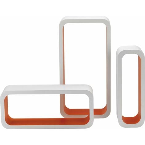 King Home SET 3 PZ(cm 10x10x30 + cm 15x10x35 + cm 20x10x40 MENSOLA  RETTANGOLARE STONDATA IN MDF BICOLORE BIANCO/ARANCIO CARTONE DA 2 PEZZI