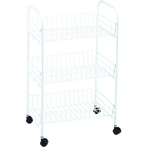 King Home CARRELLO MULTIUSO BIANCO in metallo a 3 ripiani con 4 ruote 40x26x62h cm (1/4)