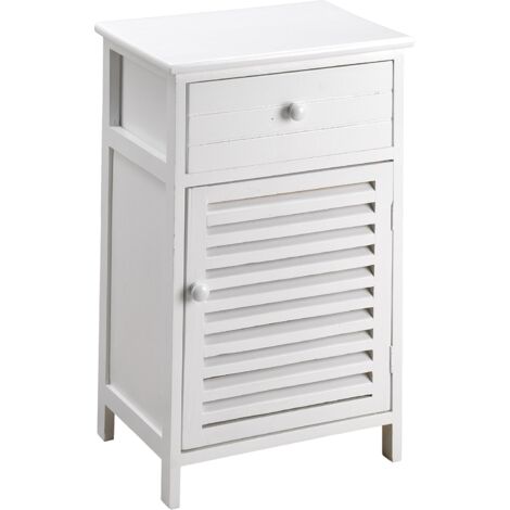 King Home Cassettiera In Legno di Paulownia 40x29x64h cm 1 Cassetto + Anta bianca