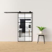 PORTA SCORREVOLE NERA IN KD C/VETRO TRASPARENTE CON STAMPA SERIGRAFICA A TRE SEZIONI E CORNICE IN ALLUMINIO NERO 96X220 h cm