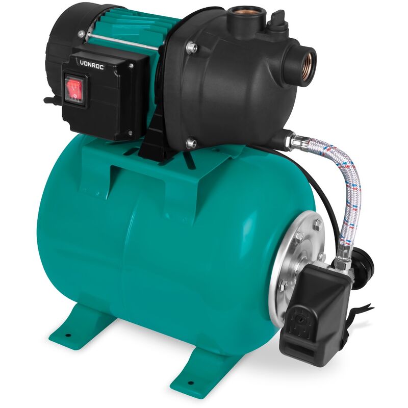 Hydrophorpumpe / Hydrophorpumpenset mit Druckschalter – 800 W – 3300 l/h –  19-L-Tank – Pumpengehäuse aus Kunststoff