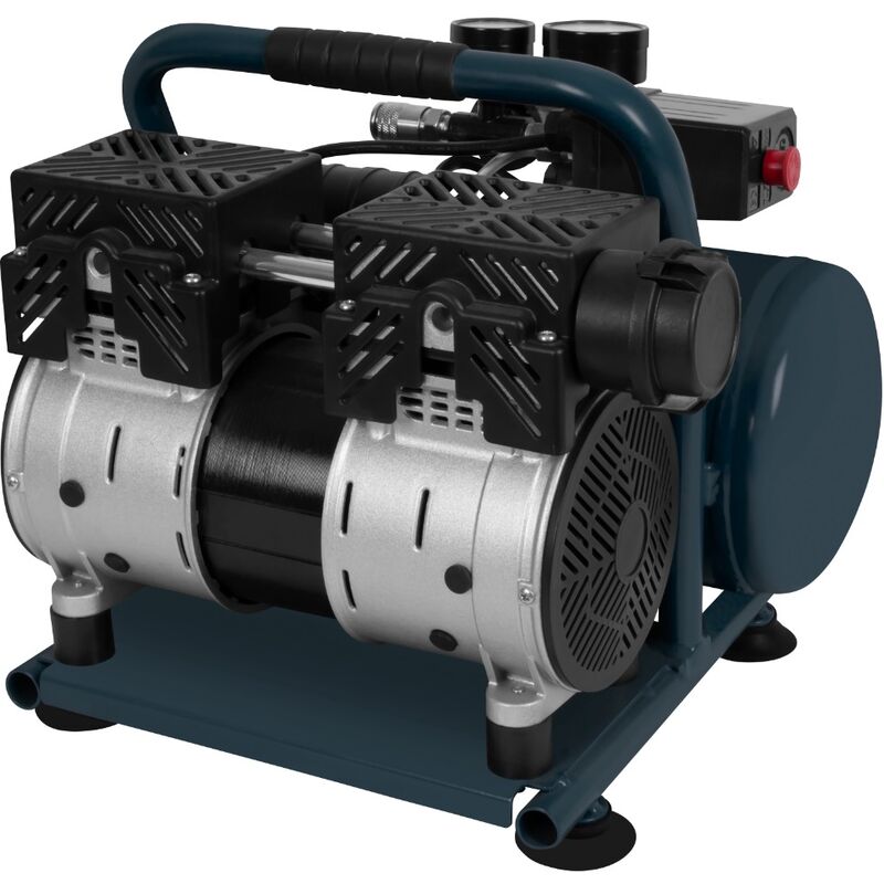 Leiser Luftkompressor – Ölfrei – 750 W – 1 PS – 128 l/min. - 6-Liter-Tank –  8 bar – 57,5 dB(A) – Grau