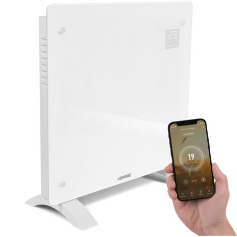 Glasplatten-Konvektorheizgerät – 1000W - 12m2 – Manuelle und WLAN-Steuerung – Einstellbarer Thermostat und Timer – Weiß (1/5)