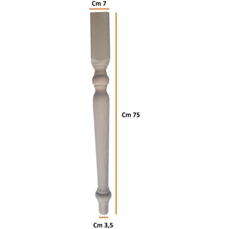 Gamba tavolo in legno di faggio 1 pezzo grezzo mm ø 70 x h 750 mod forma  dimensione disponibile: senza scasso