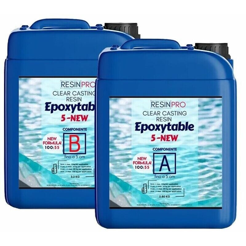 Resina epossidica trasparente epoxytable 5 colate fino a 5 cm da 9 kg resin  pro