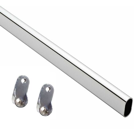 Set tubo asta per armadio ovale colore cromato con supporti reggitubo inclusi