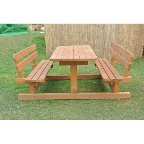 Tavolo da giardino in legno abete con panche e schienale 8+2 posti mod prater finitura: c18 blu