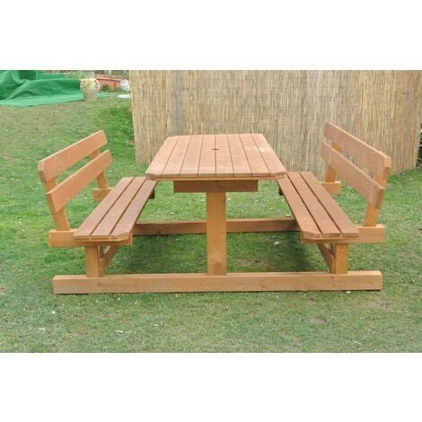 Tavolo da giardino in legno abete con panche e schienale 8+2 posti mod  prater