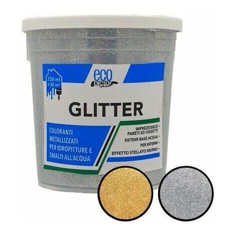 Glitter per idropittura, smalto, vernice, pittura murale a base acqua 250  ml colore: argento