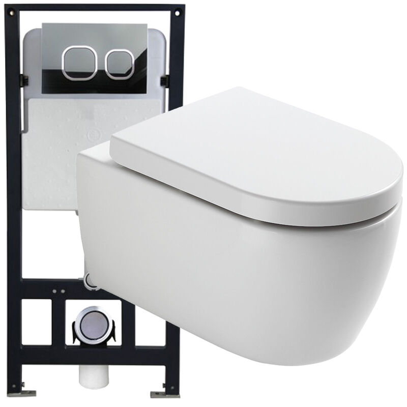 Mizubath - Nouveau WC lavant avec réservoir intégré, Sortie Verticale, Nettoyage à l'eau avec massages, Séchage à l'air chaud, Rada Display  Blanc