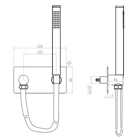 Coude de raccordement mural CZT050-1 en laiton et acier inoxydable - Avec  support, flexible et douchette