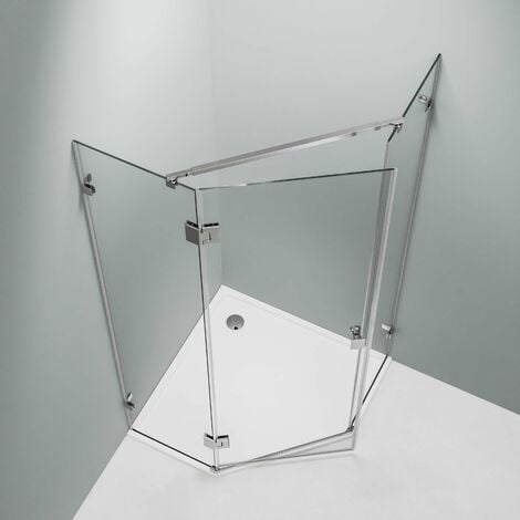 BERNSTEIN - Cabine de douche d'angle pentagonale en verre trempé 8mm, Paroi de douche d'angle avec porte battante, Profilé Chrome - 90x90x195cm - EX415 - Sans receveur