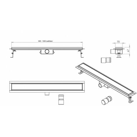 BERNSTEIN - Caniveau de douche design en acier inoxydable Drain de douche réglable - H. 6,7cm, L. 7cm - Toutes longueurs dispos - GT02600mm