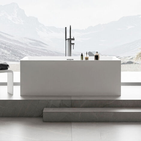BERNSTEIN - Baignoire îlot rectangulaire moderne en acrylique pour salle de bain, isolation thermique et anti-décoloration - 170x80x60cm - VERONA - Robinet et siphon au choix Avec raccord standard 152