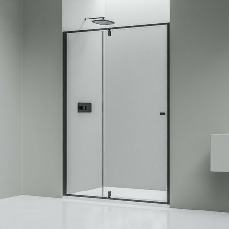 Bernstein – Paroi de douche en verre 6mm – Cabine de douche niche avec porte tournante – Noir mat – Dimensions 100/110/120/140cm – Verre de sécurité ESG (1/5)