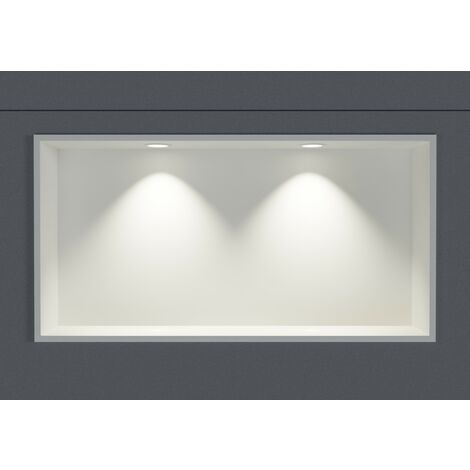 BERNSTEIN - Niche murale douche acier inox + 2 Spots LED, étagère douche encastrable - 30x60x10cm (HxLxP) - Blanc, 2x Spot Blanc mat