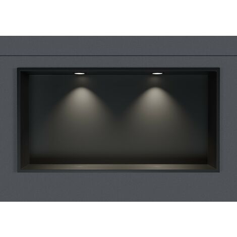 BERNSTEIN - Niche murale douche acier inox + 2 Spots LED, étagère douche encastrable - 30x60x10cm (HxLxP) - Noir, 2x Spot noir mat