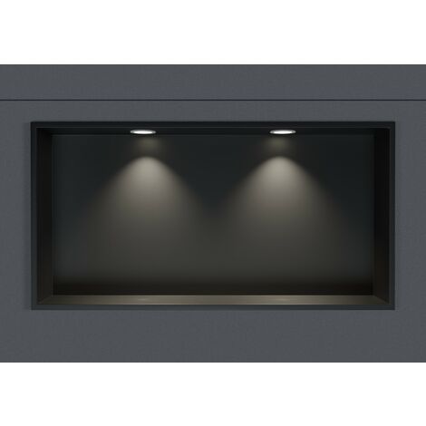 BERNSTEIN - Niche murale douche acier inox + 2 Spots LED, étagère douche encastrable - 30x60x10cm (HxLxP) - Noir, 2x Spot Blanc mat