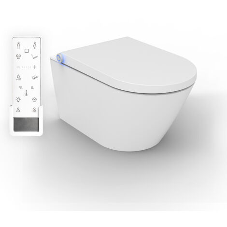 Bernstein – WC japonais lavant suspendu en céramique – Télécommande, siège chauffant, filtre odeurs, séchoir air chaud – Dimensions 59,3x38,4x30cm