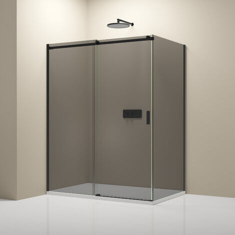 BERNSTEIN - Paroi de douche d'angle Noire mat Verre fumé Cabine de douche intégrale étanche Parre douche porte coulissante - Toutes tailles dispo - NT806 FLEX 100 cm, 80 cm, Verre de sécurité ESG de 8