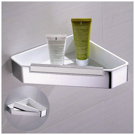 Etagère d'angle de douche télescopique chromée avec 4 tablettes blanches -  Conforama