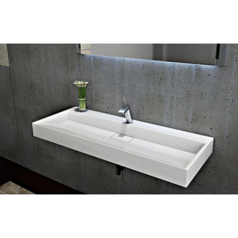 Lavabo mural / lavabo à poser en marbre artificiel BS6001 - blanc brillant - largeur sélectionnable: 50cm - sans trou prépercé