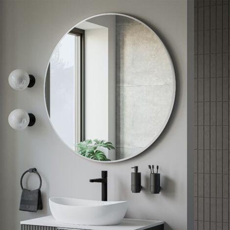 BERNSTEIN - Miroir mural rond design de salle de bain, cadre en aluminium, verre 4mm - 8232 - Blanc, Ø 100cm