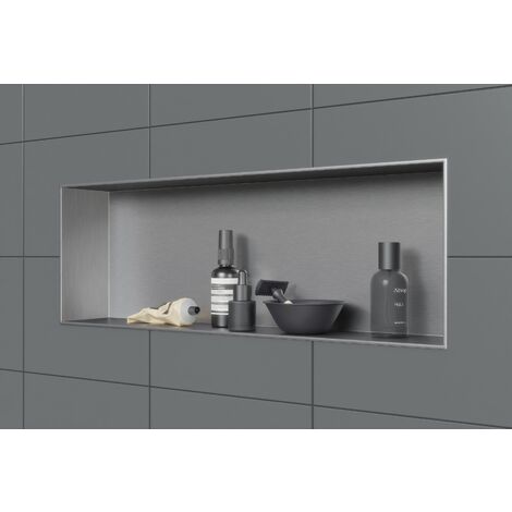 Niche Encastrable Salle de Bain 33,02x33,02 cm Niche Douche Murale Double Étagère Acier Inoxydable 304 Scellée Étanche Facile à Nettoyer Moderne pour Stockage Savon Douche Salle de Bains, Argent | FR